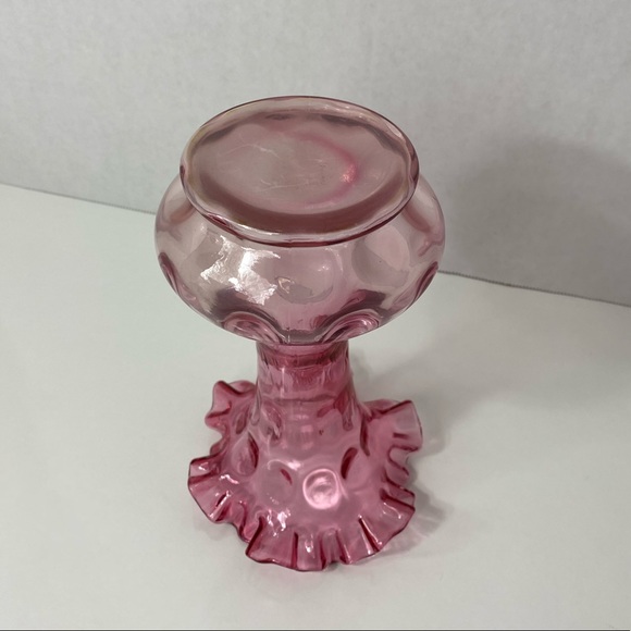 Fenton Cranberry Dot Optic Ruffled Crimped Vase - Picture 4 of 6